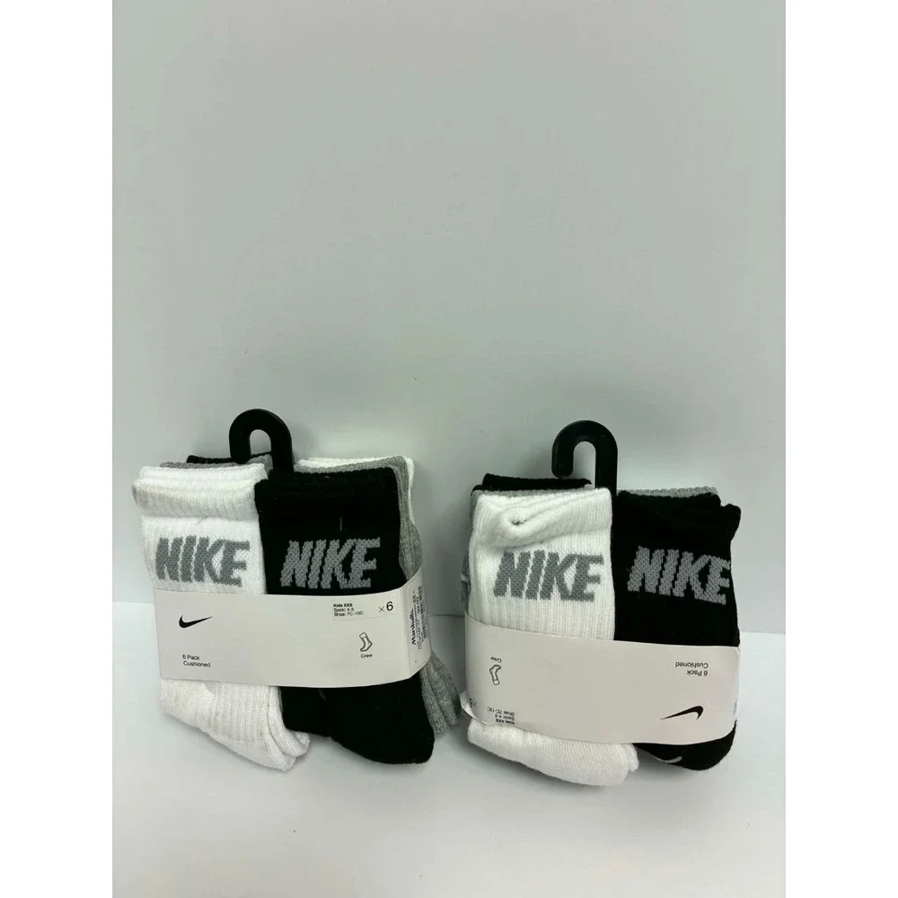 Nike Kids Cushioned Crew Socks 12 White Black Grey XXS BN0509-042